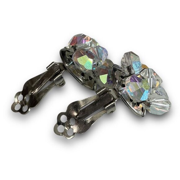 Vintage Classy Silver Toned Iridescent Aurora Borealis Beaded Crystal Cluster Cl - Picture 2 of 7
